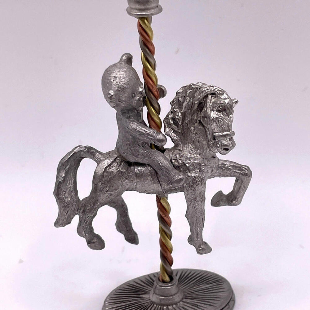 Spoontiques Teddy Bear On Carousel Horse Pewter Figurine PP690 Vintage‎ 1987 - Picture 2 of 7